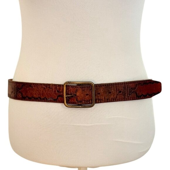 Rio Grande Western Tooled Belt Sz 38 Cognac Brown Steerhide Leather VTG Cowgirl - Picture 1 of 14